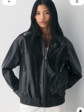 Aritzia Black Faux Leather Zip Bomber Jacket